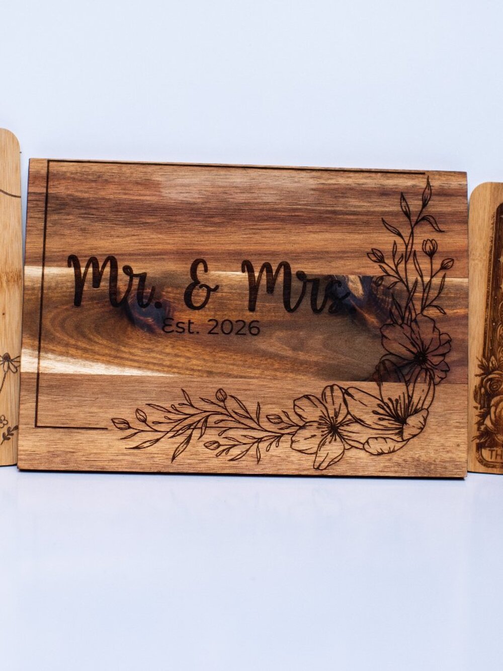 Custom Acacia Cutting Board Personalized Wedding Mr & Mrs Anniversary Gift Sign
